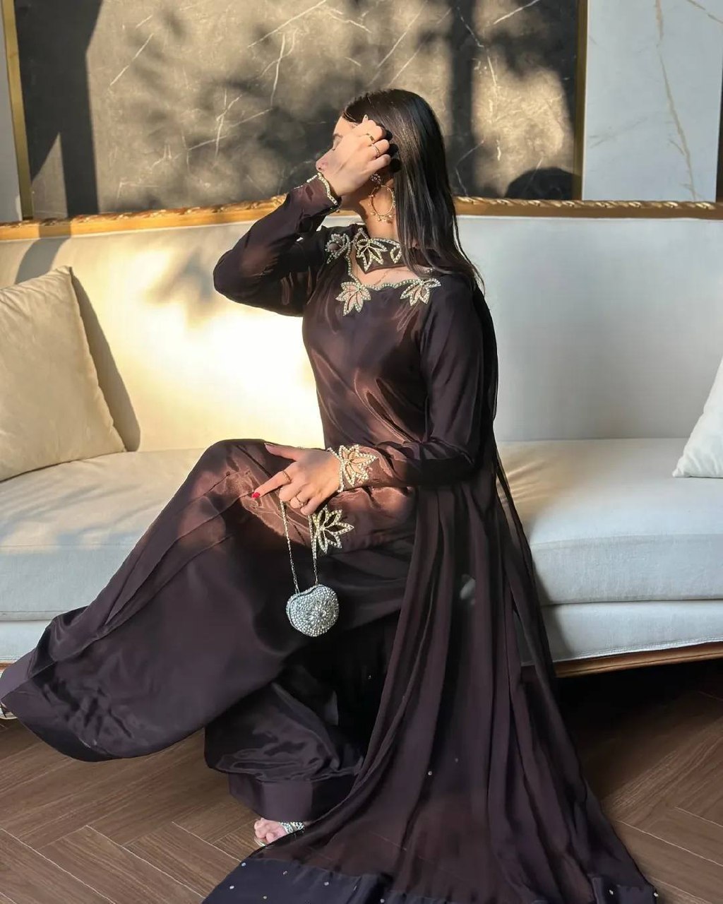 Urban Monochrome Silk Palazzo Suit