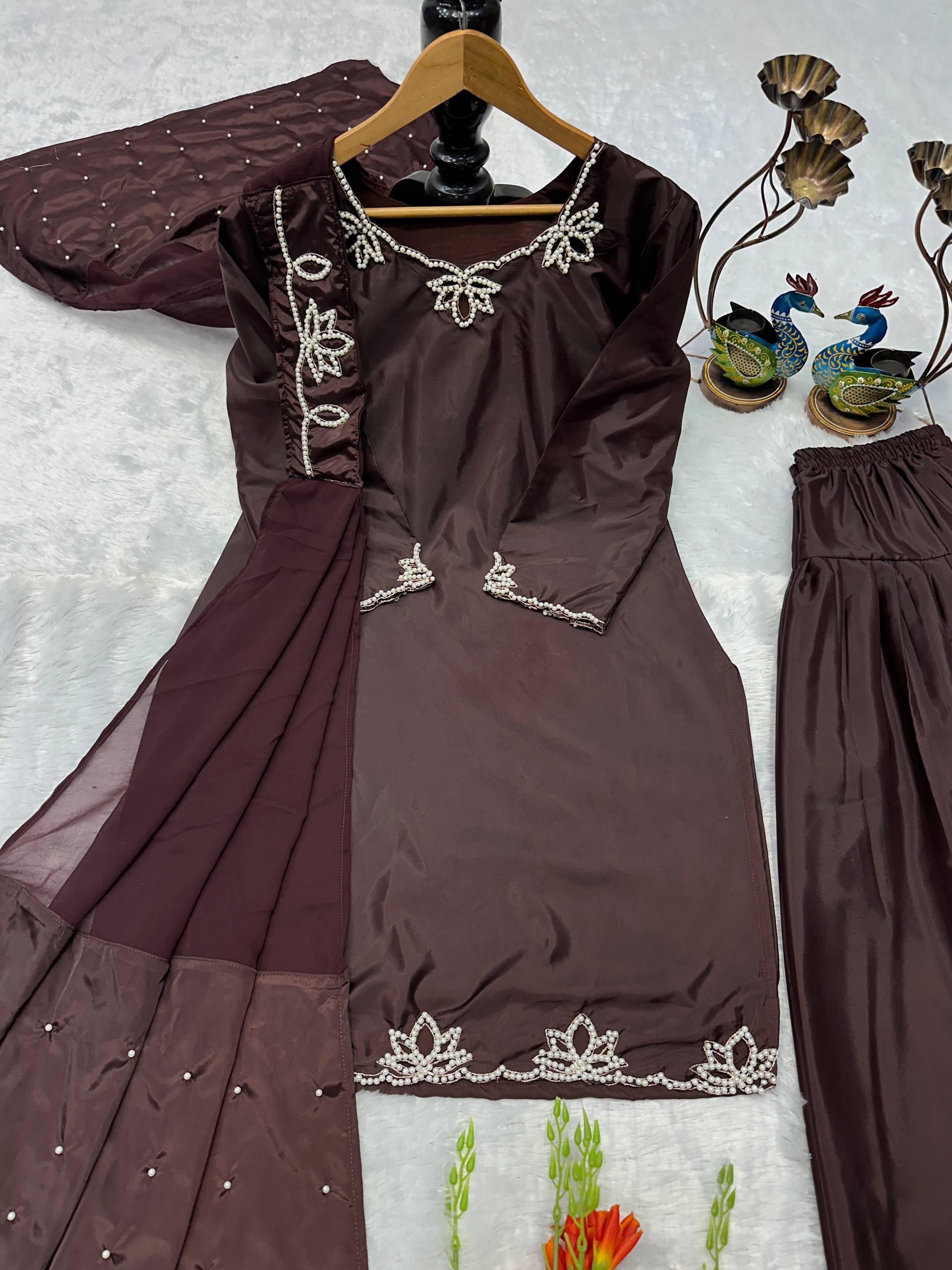 Urban Monochrome Silk Palazzo Suit