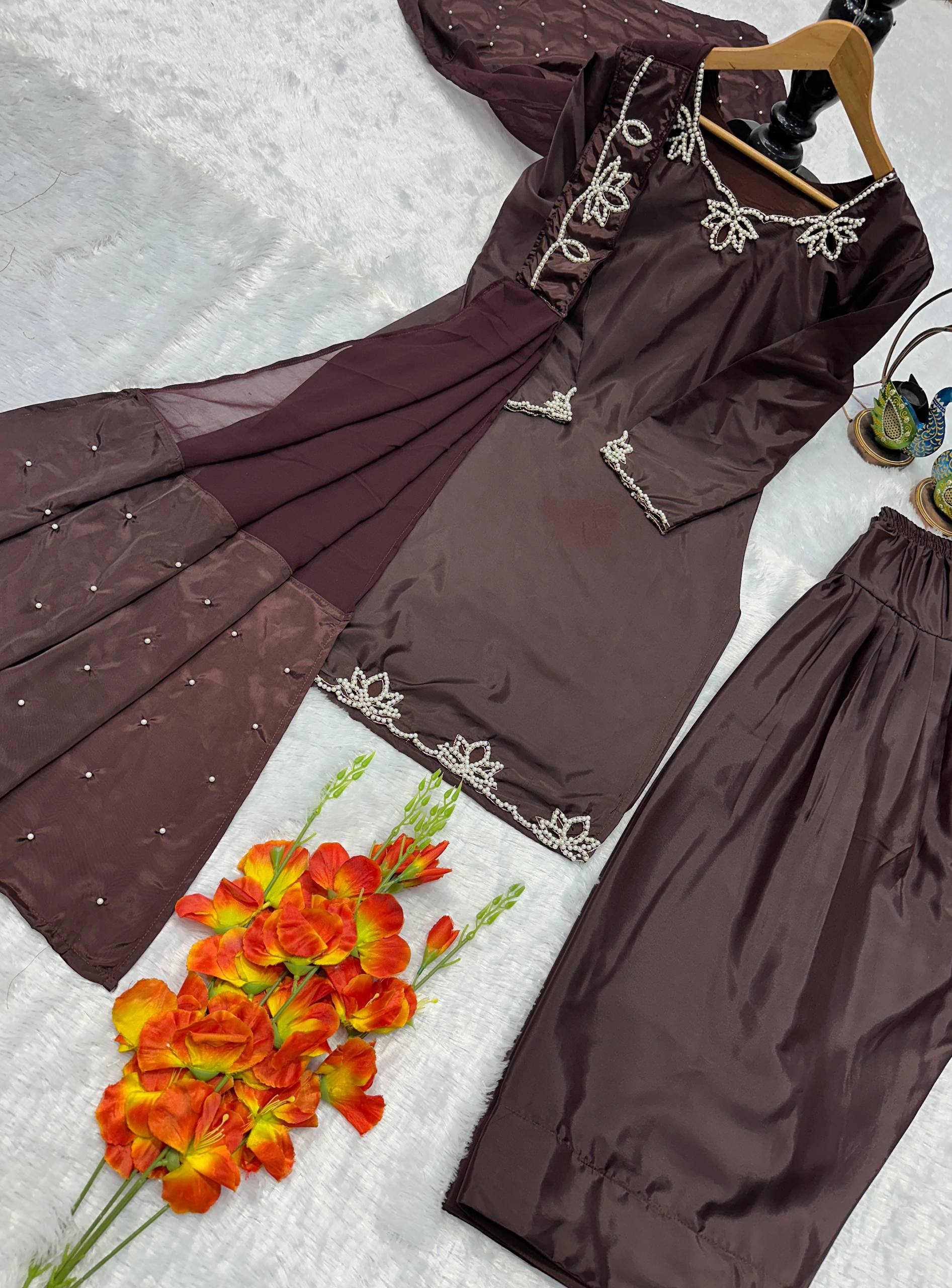 Urban Monochrome Silk Palazzo Suit
