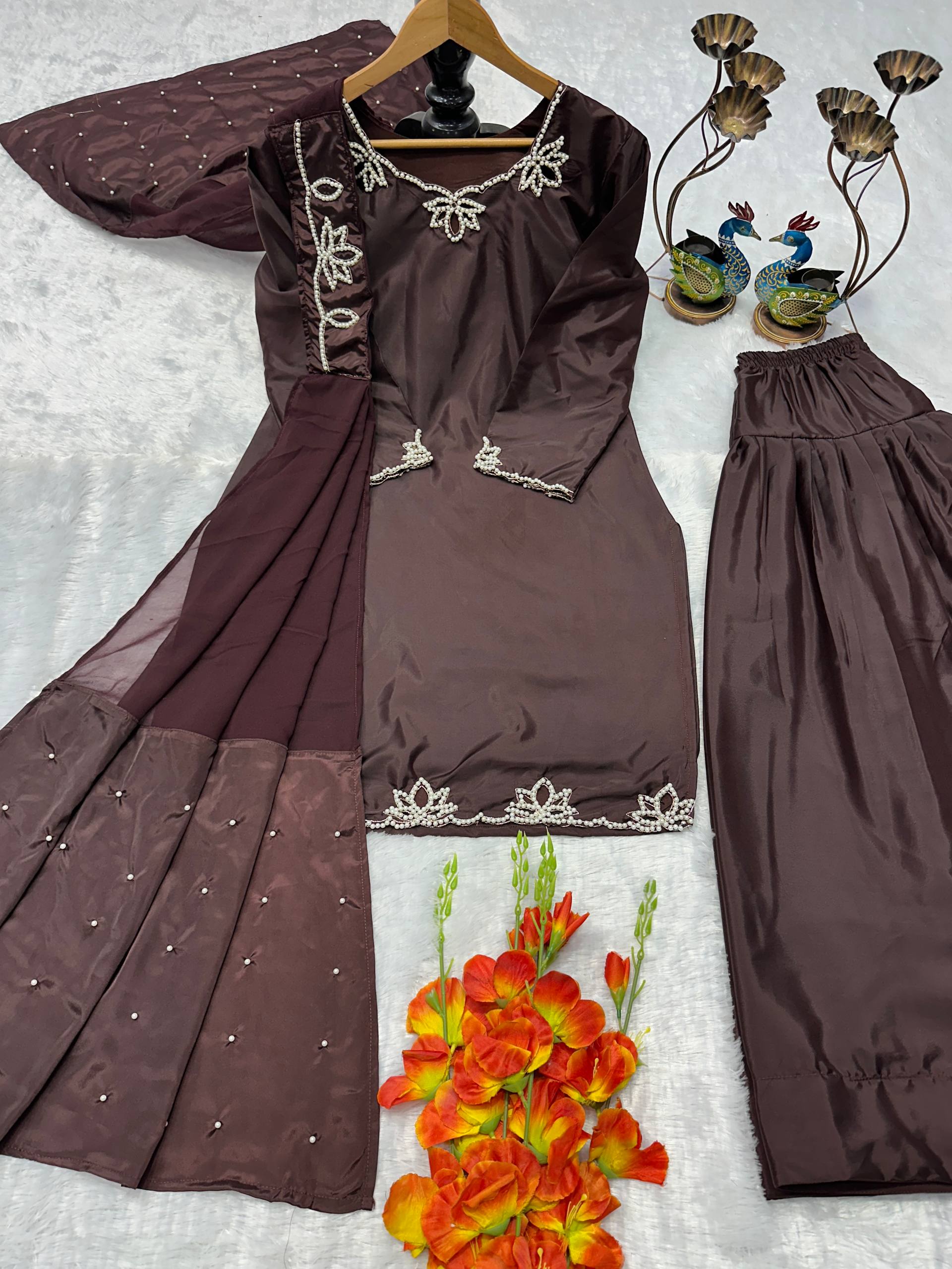 Urban Monochrome Silk Palazzo Suit