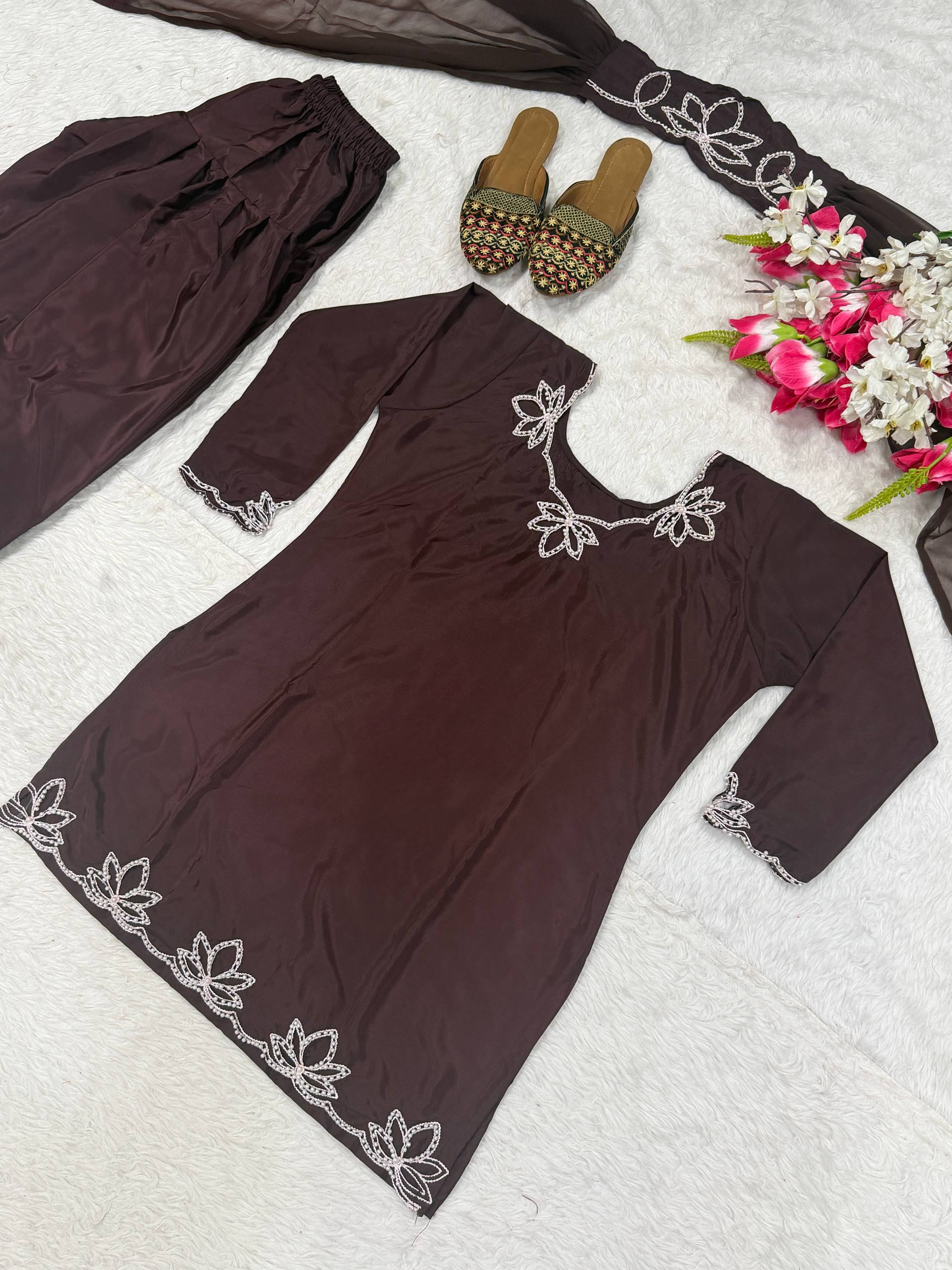 Urban Monochrome Silk Palazzo Suit