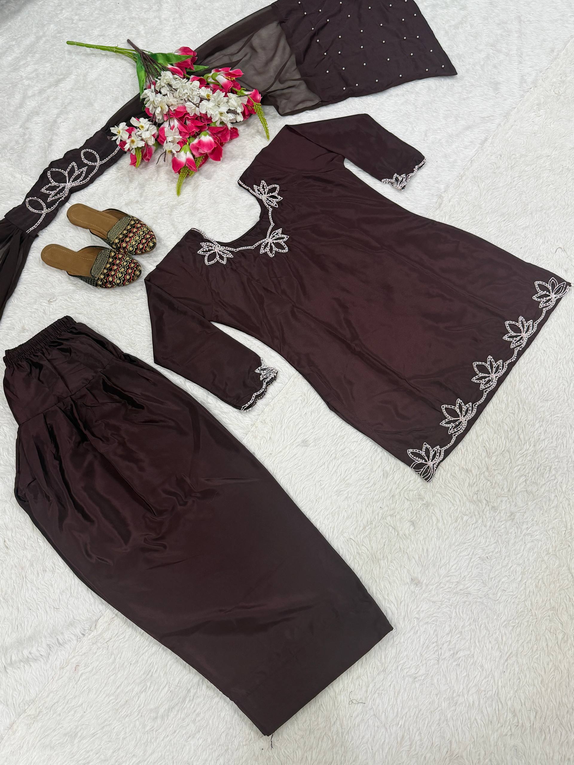 Urban Monochrome Silk Palazzo Suit