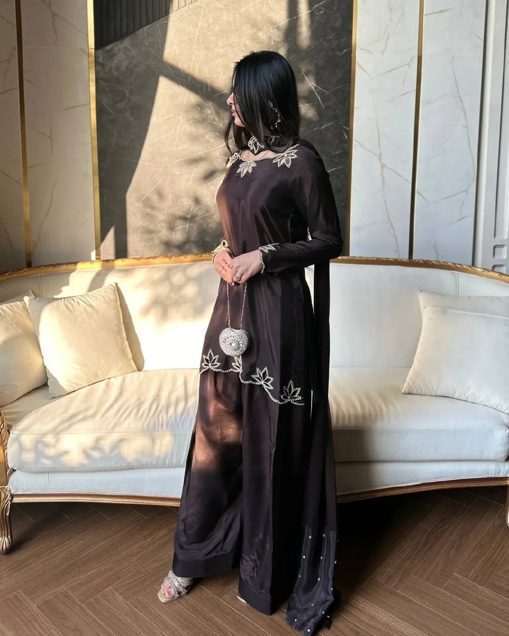 Urban Monochrome Silk Palazzo Suit