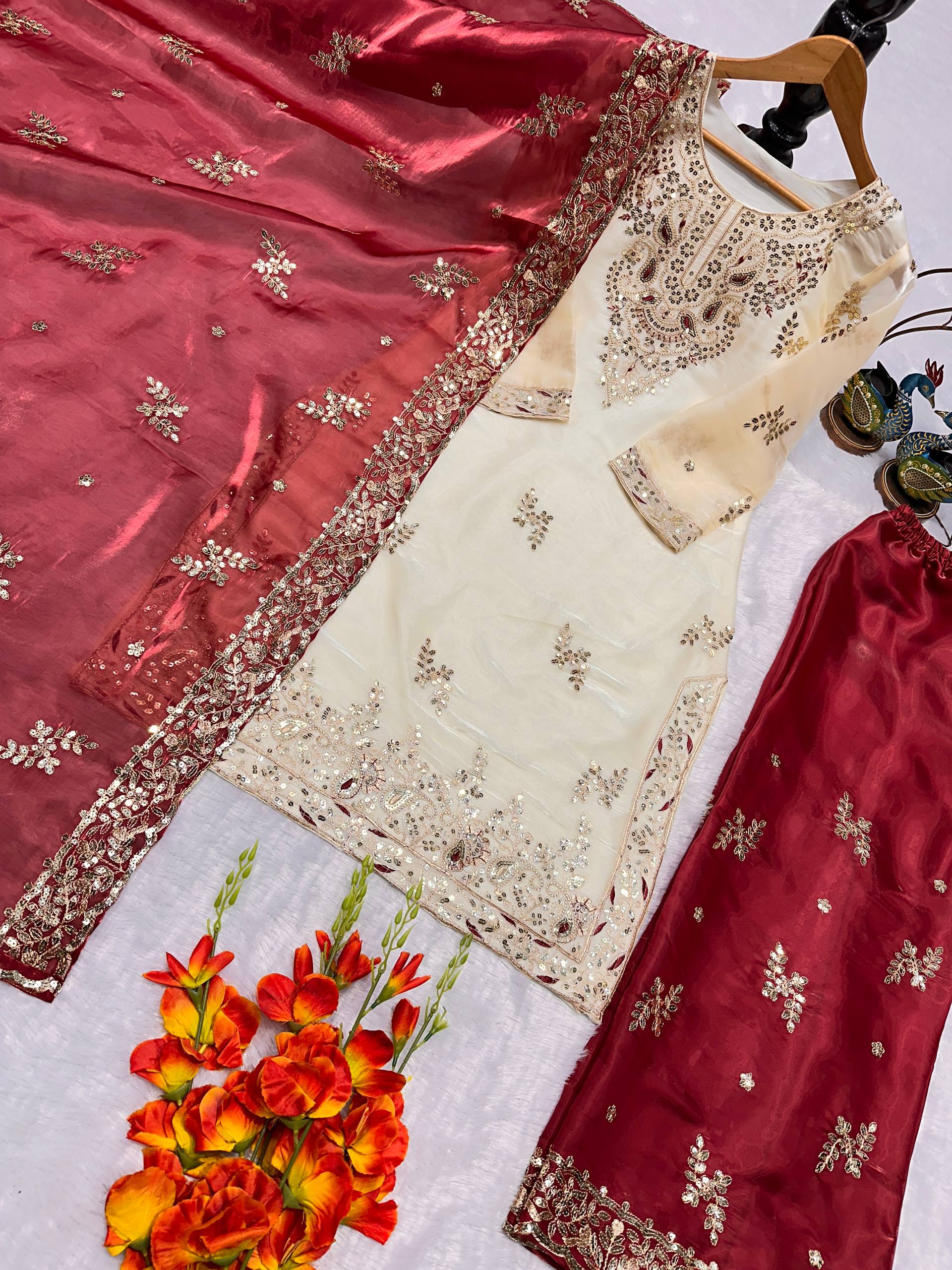 Bespoke Ivory & Teal Jewel-Tone Ensemble