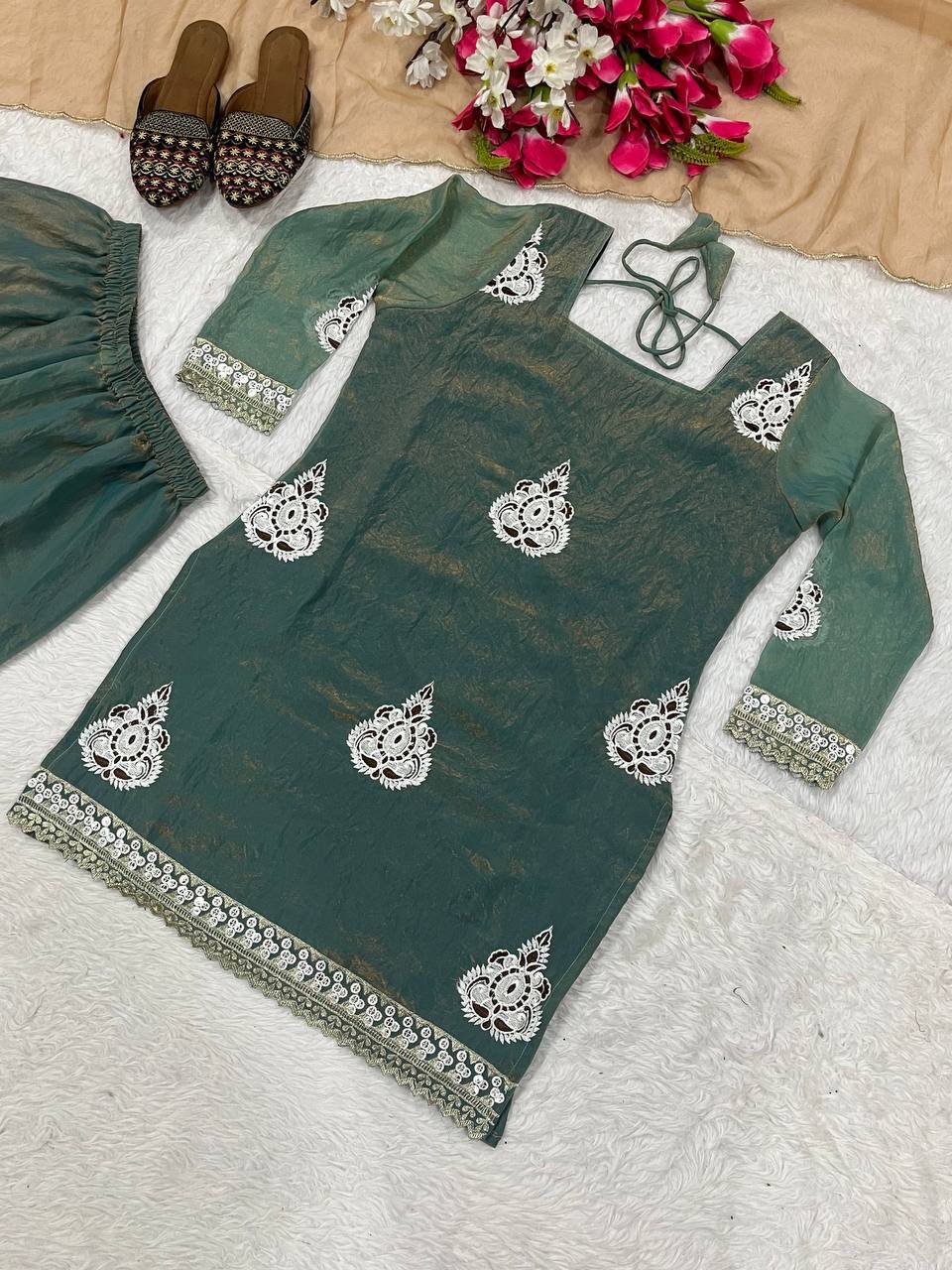 Radiant Mint Tissue Silk Palazzo Set
