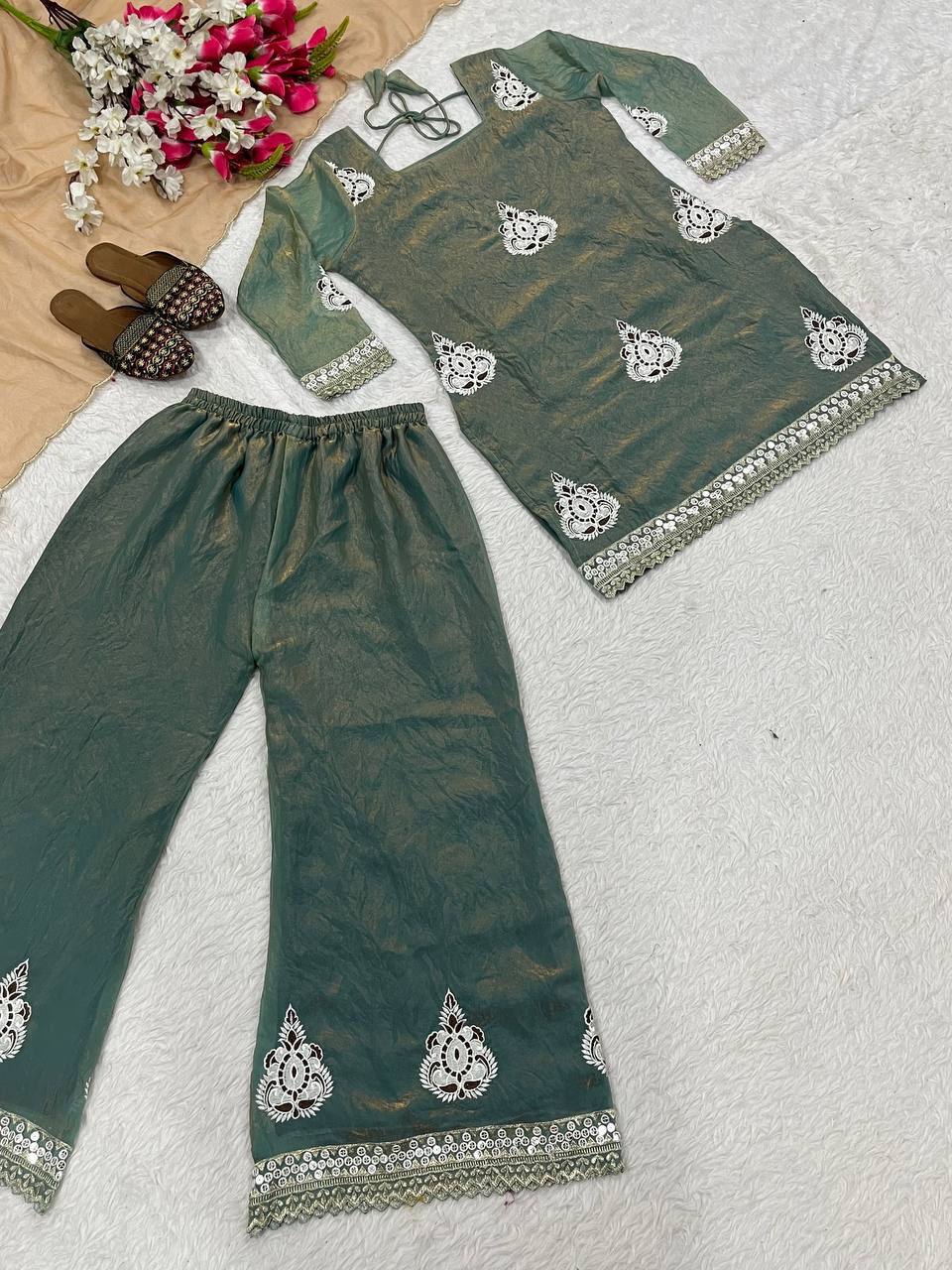 Radiant Mint Tissue Silk Palazzo Set
