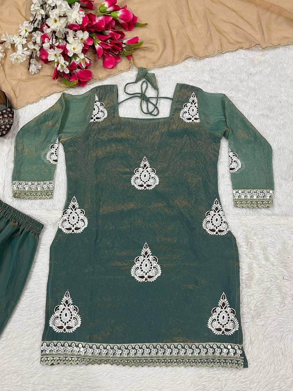 Radiant Mint Tissue Silk Palazzo Set