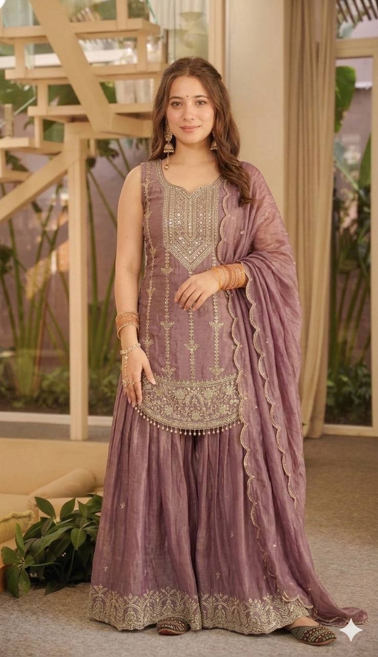 Dark Luxury Metallic Purple Kurta Set