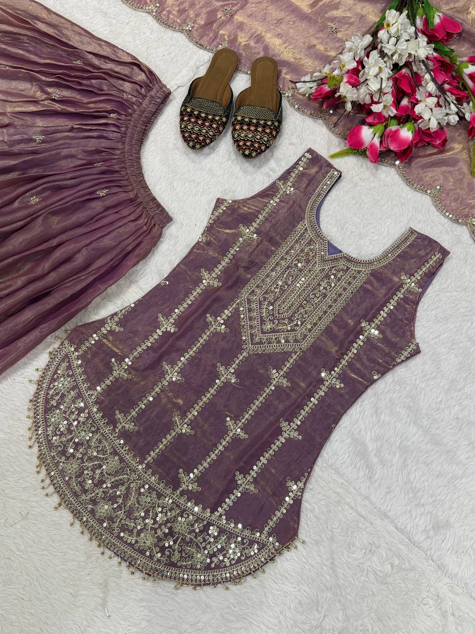 Dark Luxury Metallic Purple Kurta Set