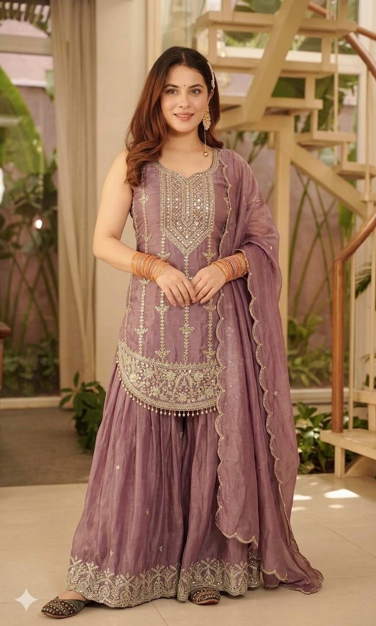 Dark Luxury Metallic Purple Kurta Set