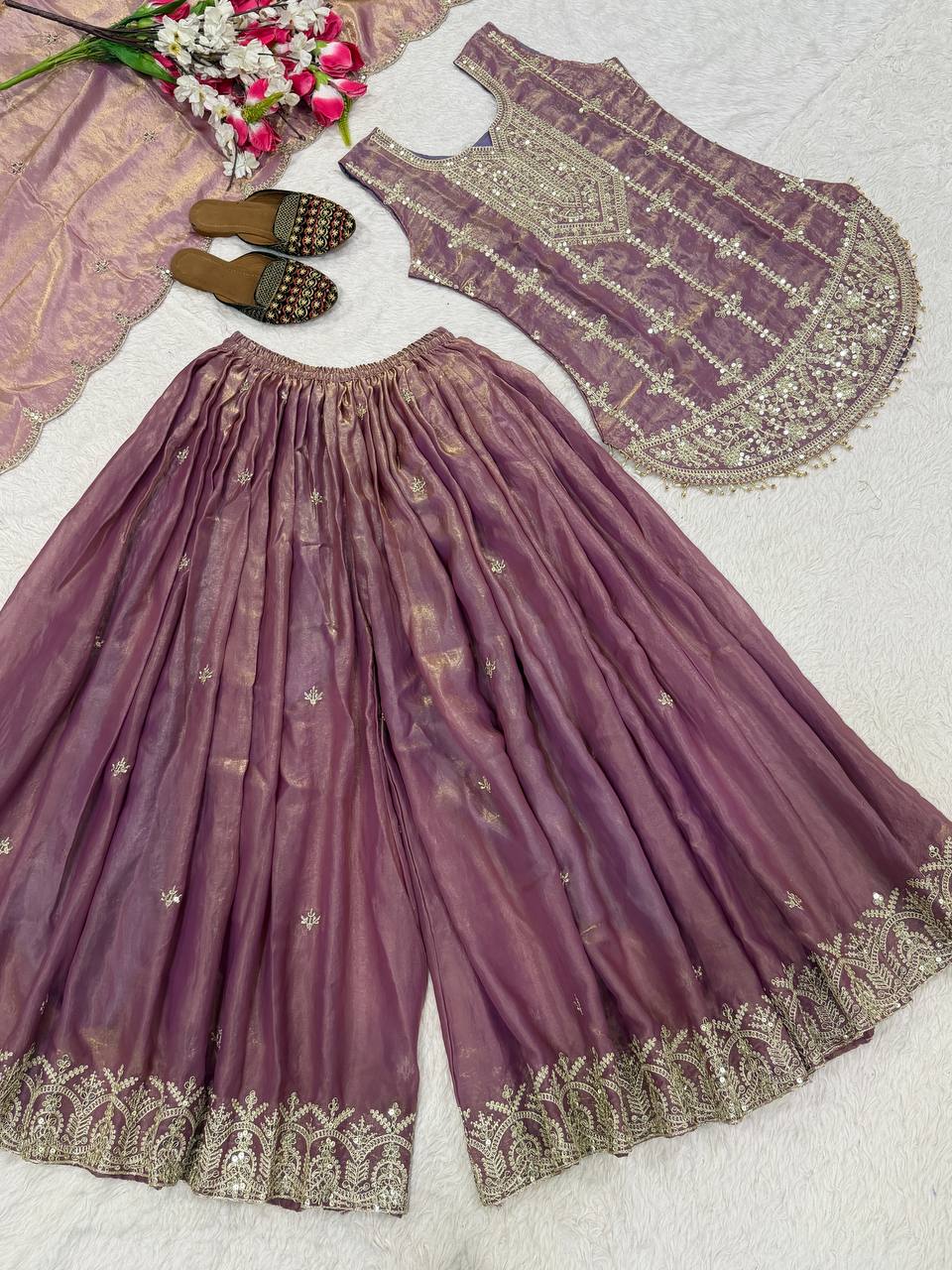Dark Luxury Metallic Purple Kurta Set