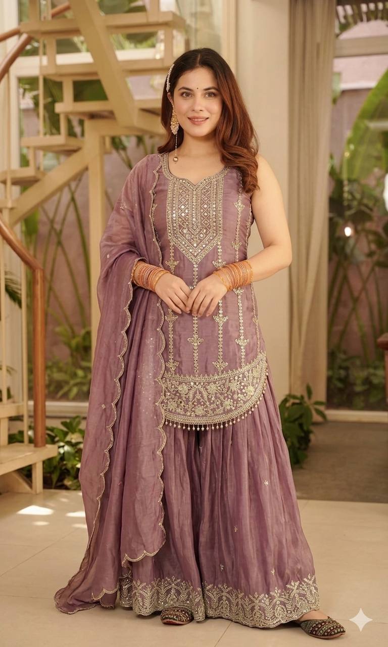Dark Luxury Metallic Purple Kurta Set