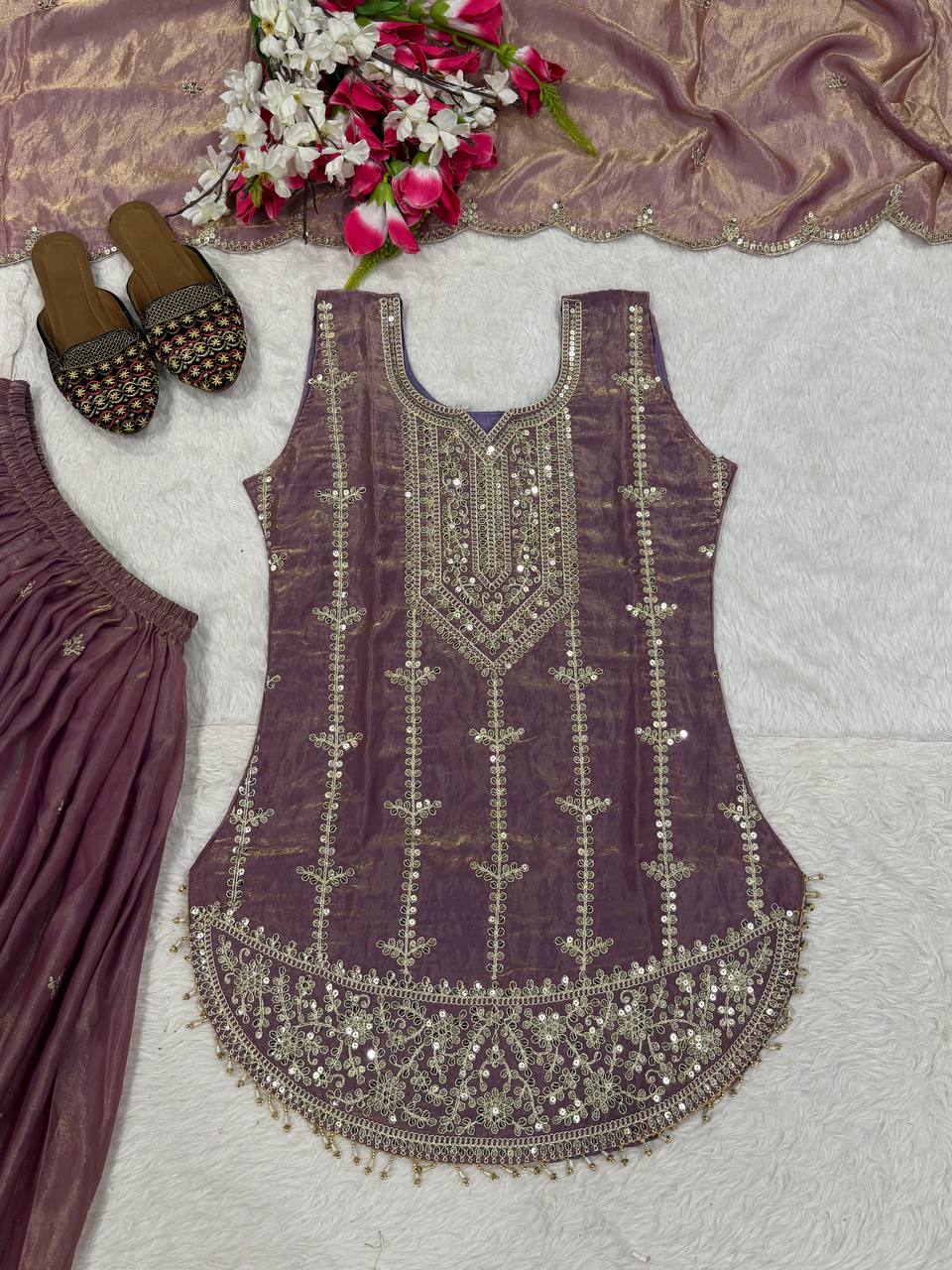 Dark Luxury Metallic Purple Kurta Set