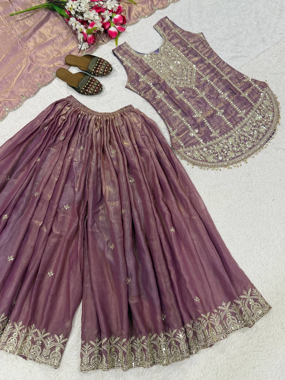 Dark Luxury Metallic Purple Kurta Set