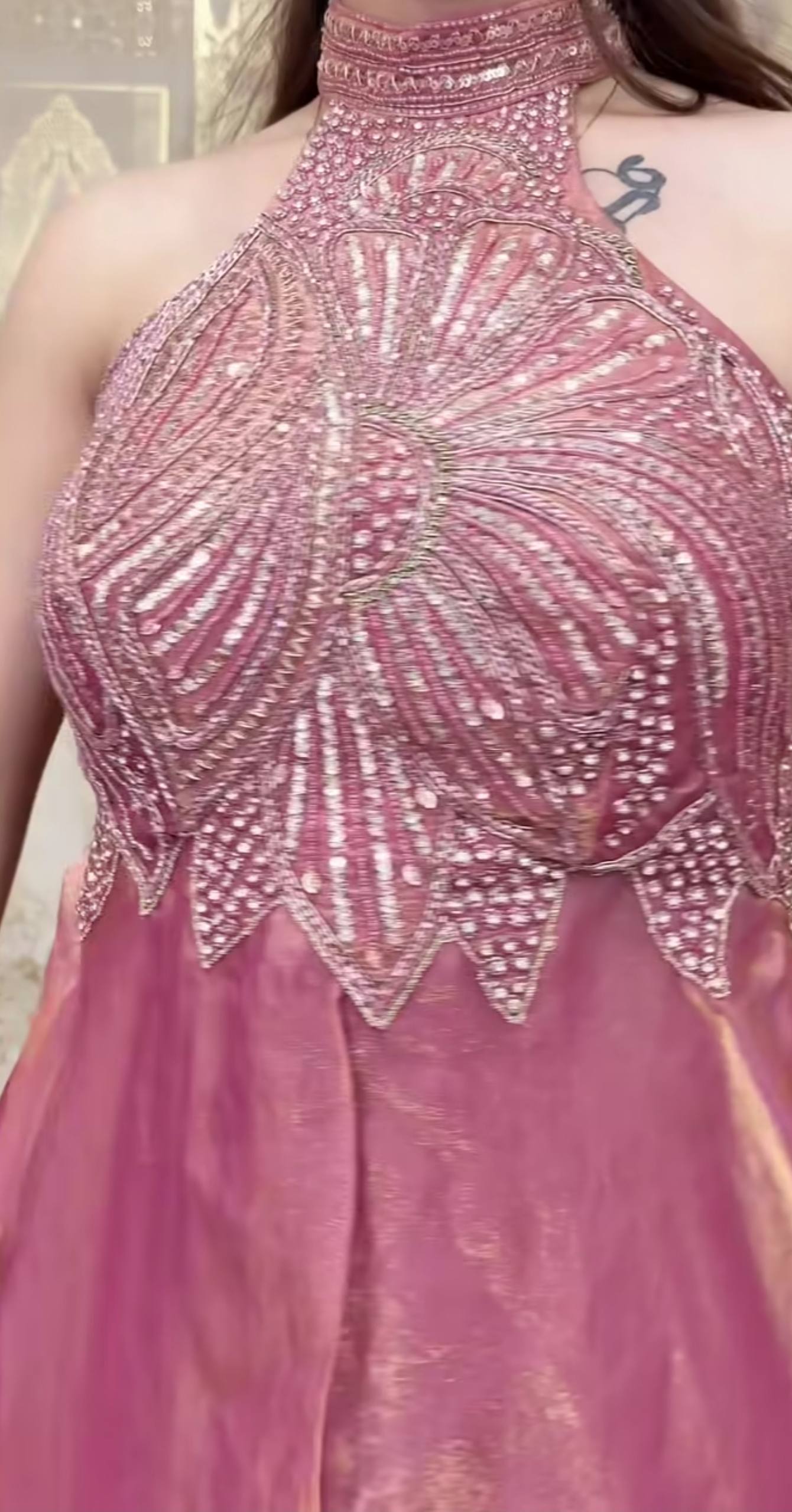 Opulent Jade Pearl-Embellished Palazzo Suit