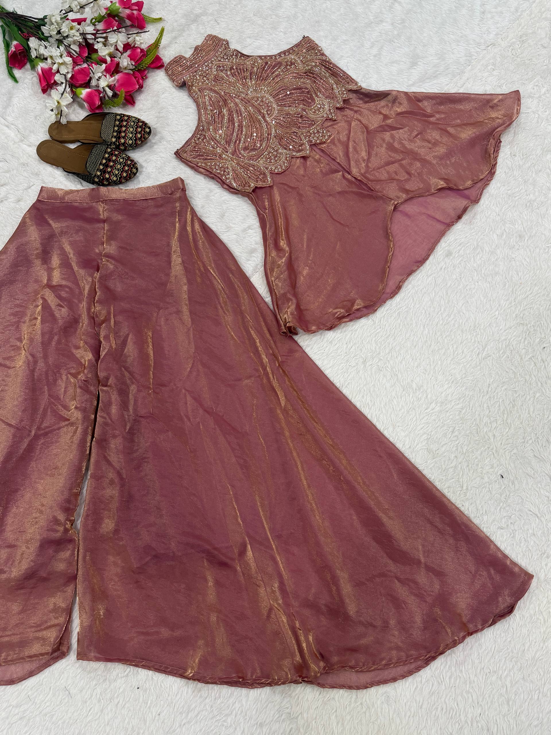 Opulent Jade Pearl-Embellished Palazzo Suit