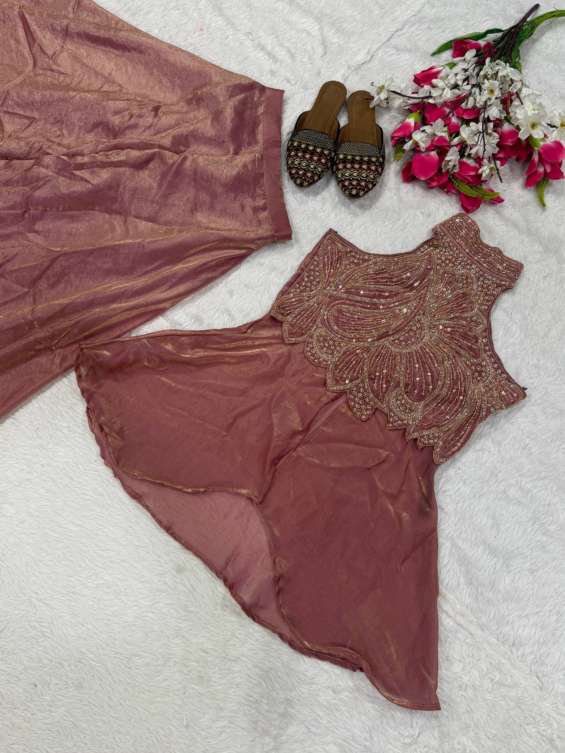 Opulent Jade Pearl-Embellished Palazzo Suit