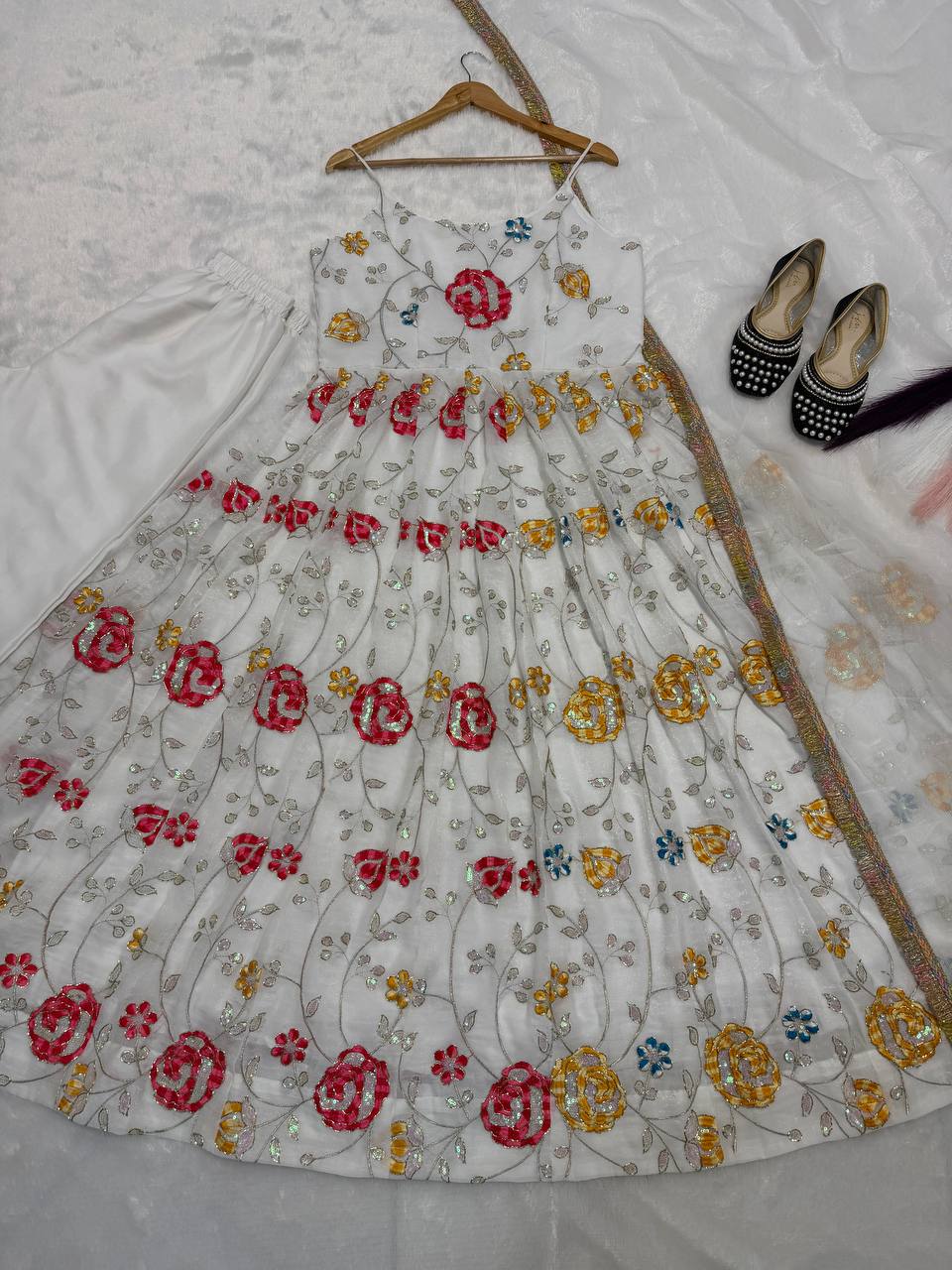 Ultra-Premium Pristine White Floral Couture Set | Luxury Daytime Festive Wear