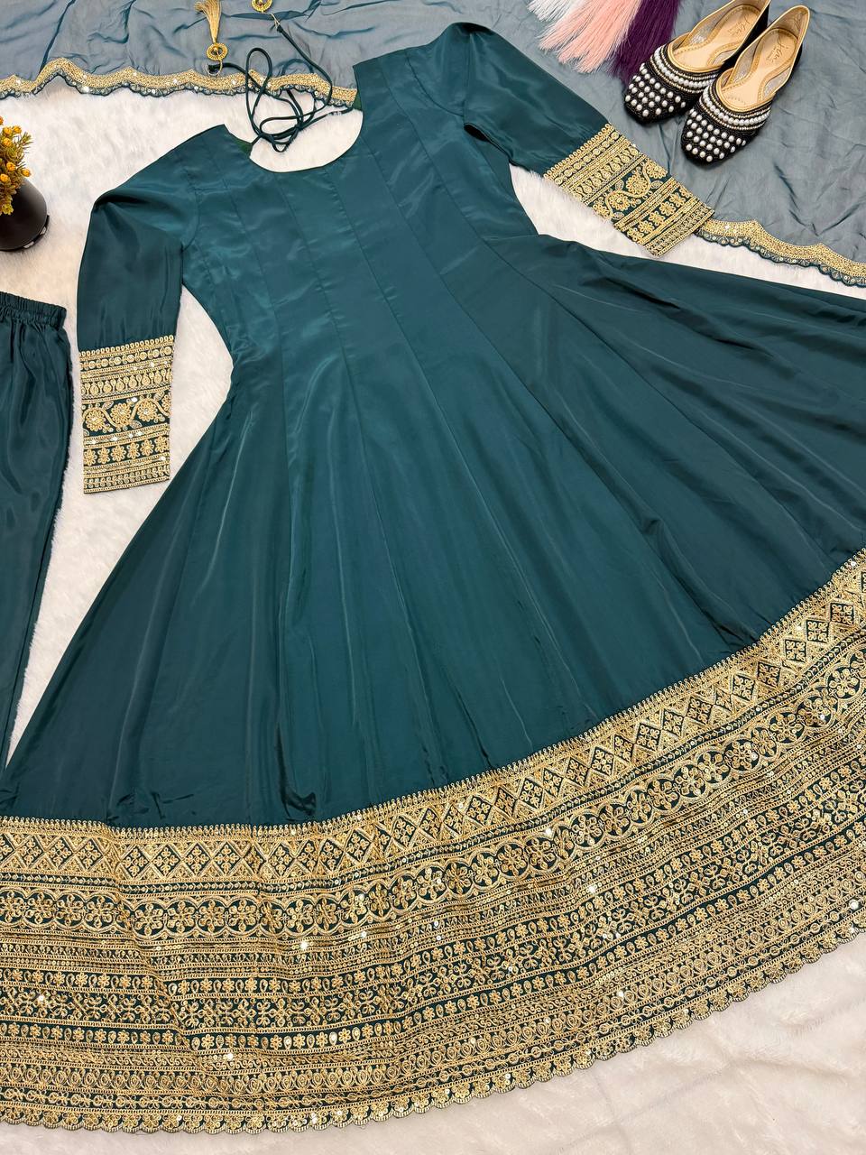 Ultra-Premium Rama Green Couture Anarkali Set | Luxury Festive Wear