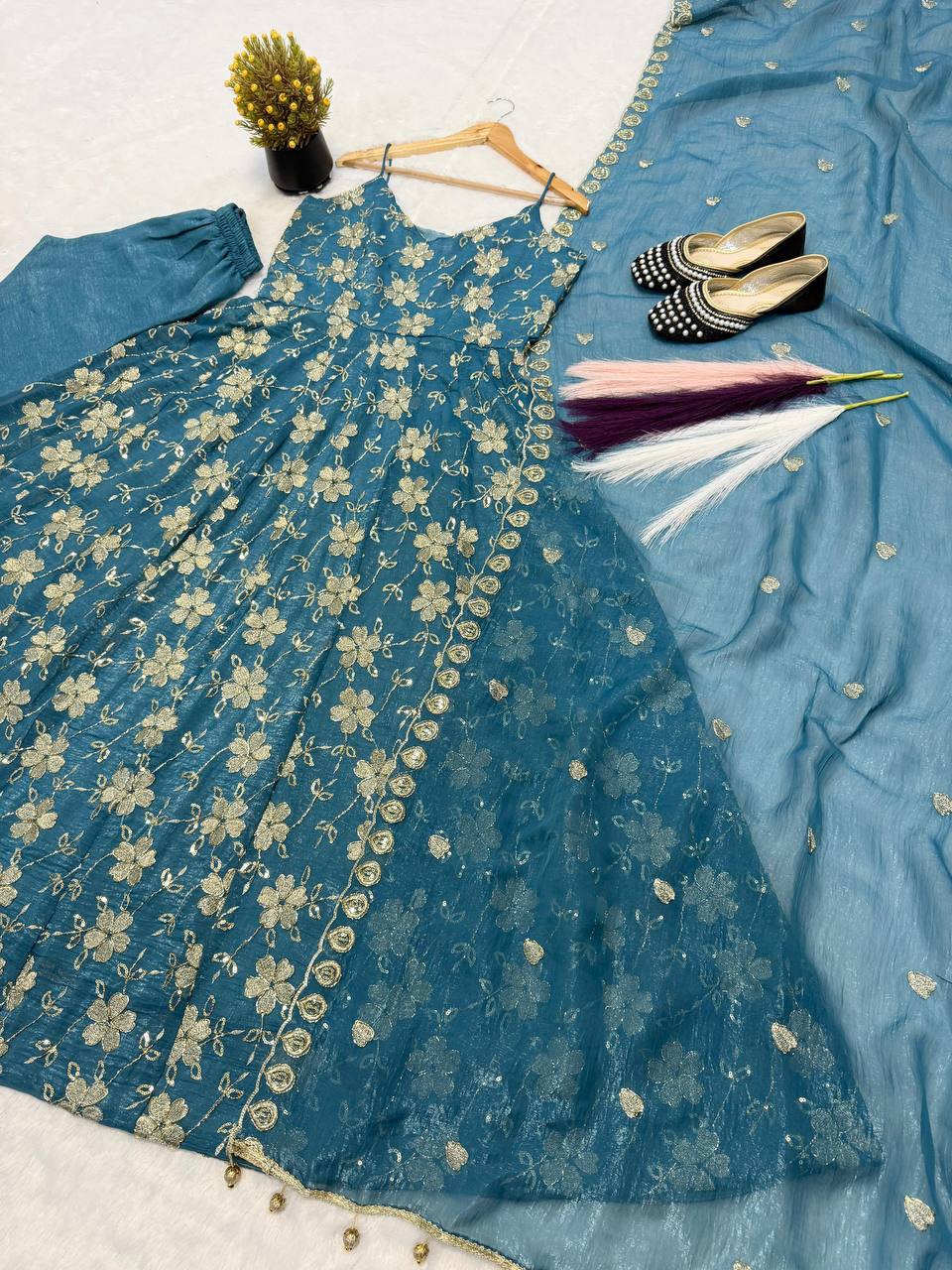 Ultra-Premium Rama Green Floral Couture Set | Luxury Evening Wear