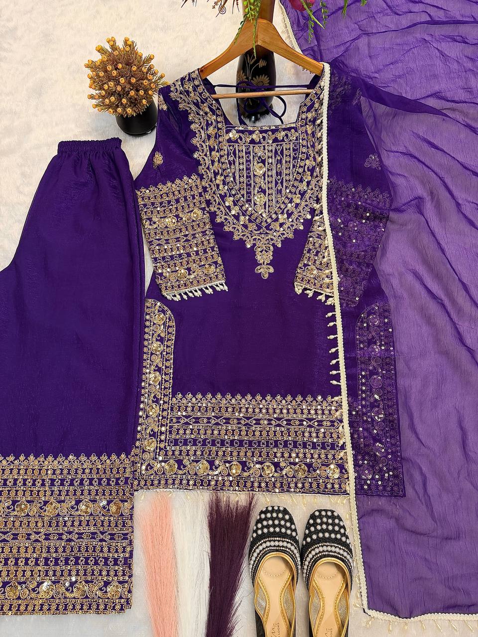 Olive Zari Embroidered Mehendi Silhouette