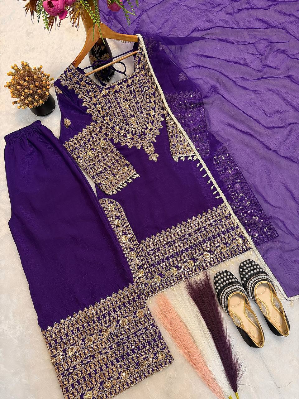 Olive Zari Embroidered Mehendi Silhouette
