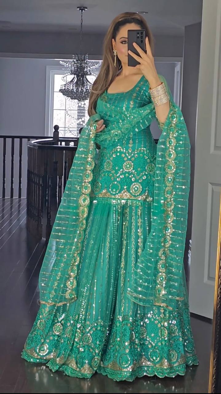 Vibrant Rama Green Gilded Peplum Set