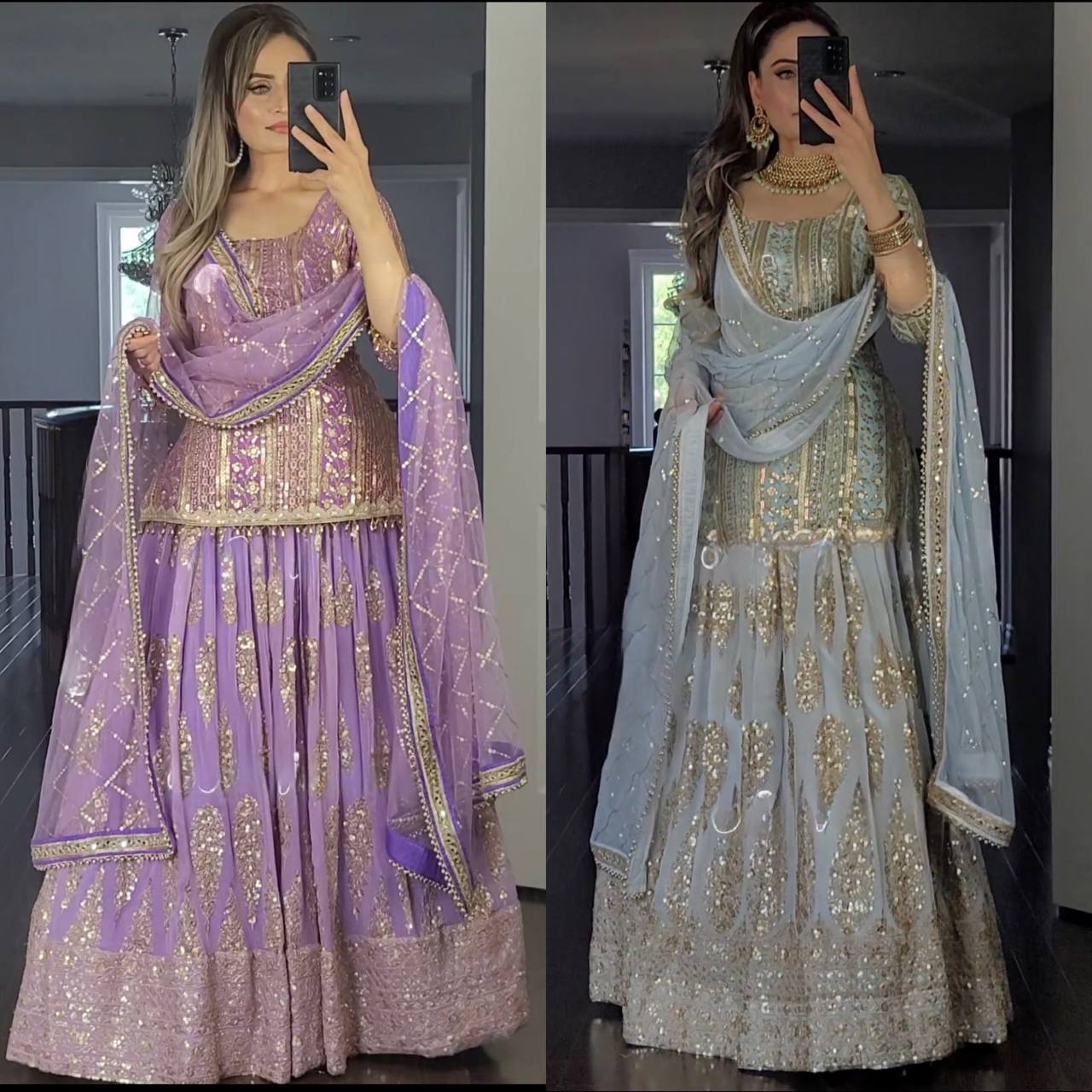 The Sovereign Lavender Shimmer Heritage Lehenga